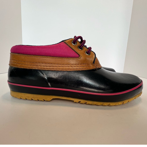 Vintage Bass Calgary Duck  Snow Rain Ankle Boots w/Thinsulate, Navy/Pink, size 9 - Picture 1 of 16